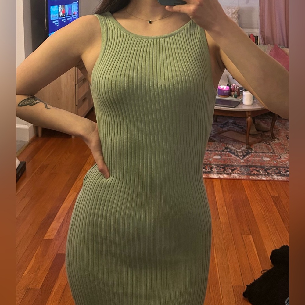 Green Ribbed Bodycon Dress